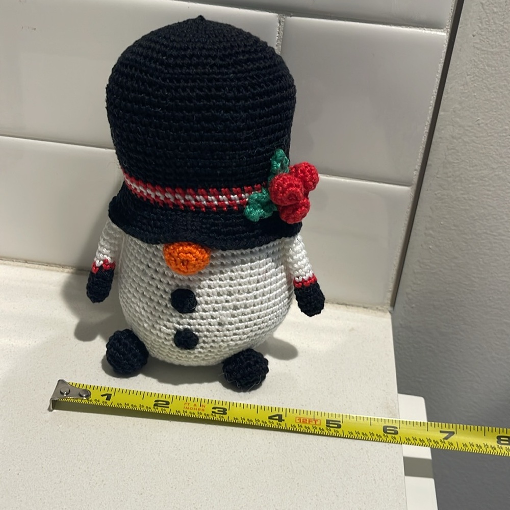 Handcrafted Snowman Gnome with Holly Winter Holiday Seasonal Christmas Crochet - Picture 12 of 12